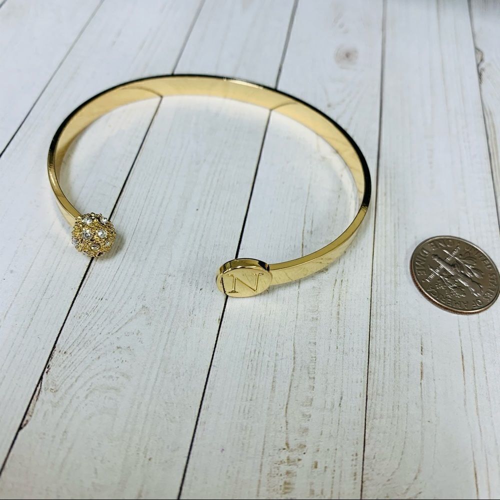 Initial N Gold Crystals Cuff Bracelet